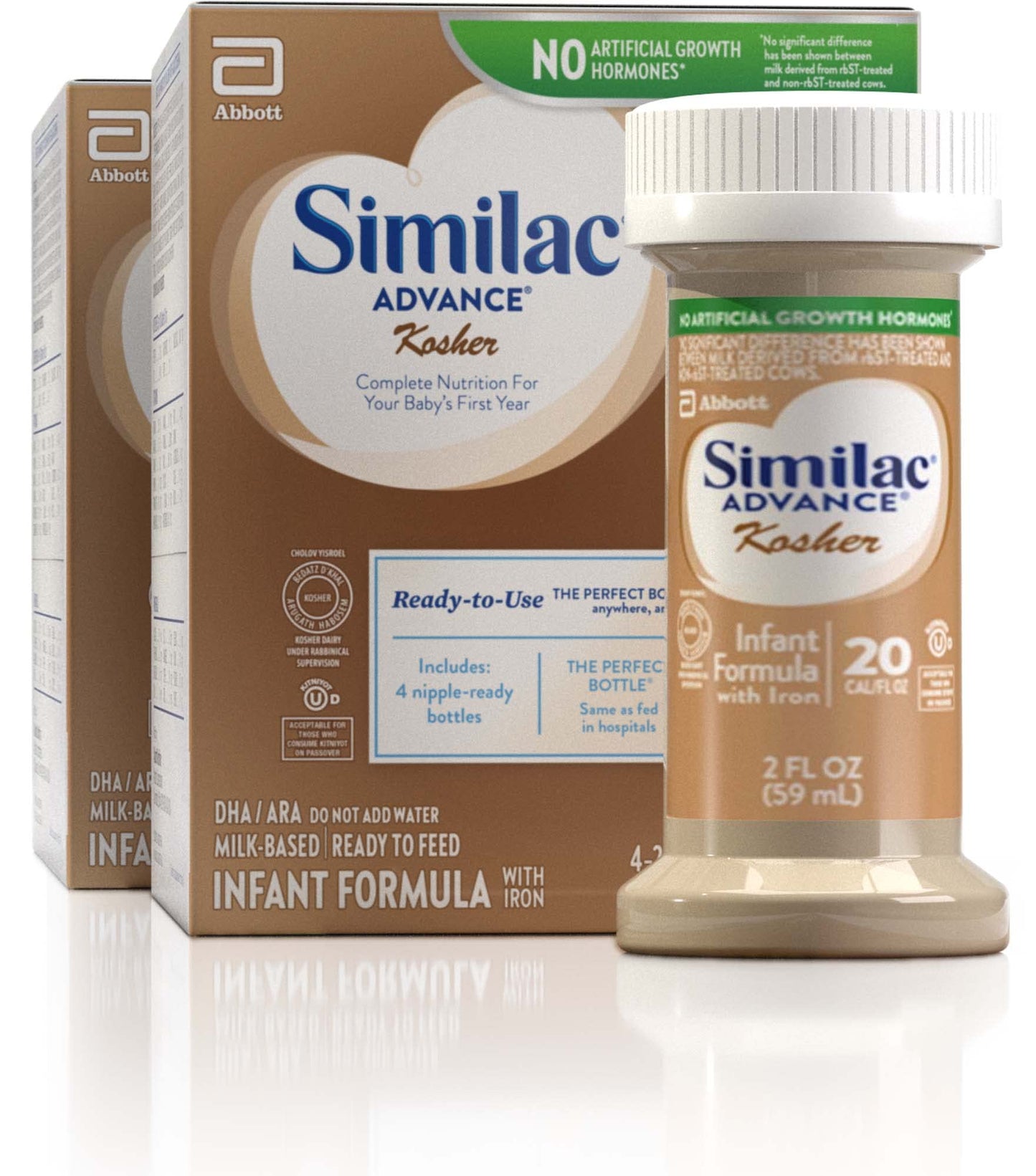 Similac Advance Kosher Infant Formula with Iron 2 Fl OZ - 4 Bottles (2 Pack = 8 Bottles) Milk Based Ready To Feed Resealable Bottle Cholov Yisroel (0-12 Months)