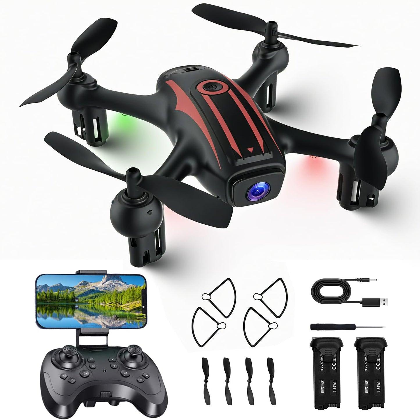 Drones para niños 8-12 años, Drone con Cámara 1080P para Niños y Adultos, Mini Drone con FPV, 2 Baterías, Gestos para Fotos, Wifi, Cuadricóptero RC, Modo de 3 Velocidades, Volteretas 3D y Mantenimiento de Altitud