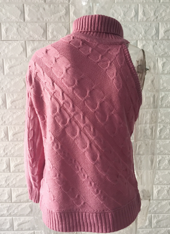 Off-Shoulder Cable Knit Turtleneck Sweater