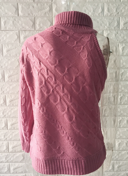 Off-Shoulder Cable Knit Turtleneck Sweater