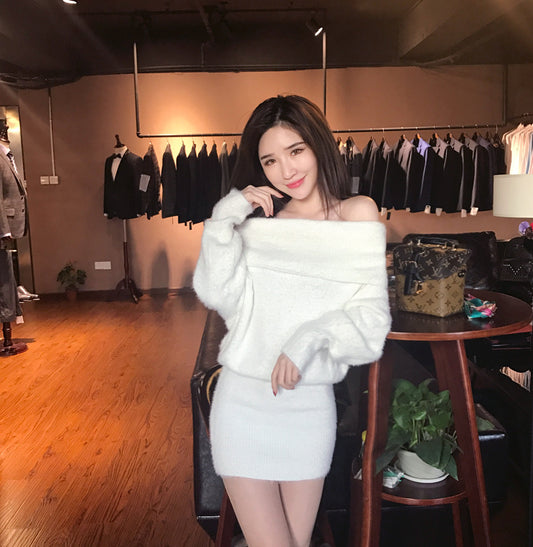 Knit Midi Dress with Off-Shoulder Design