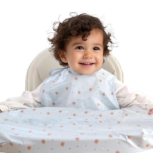 LoLaBi Coverall Baby Weaning Bib (Baby Bear Blue) for highchair waterproof toddler feeding bibs