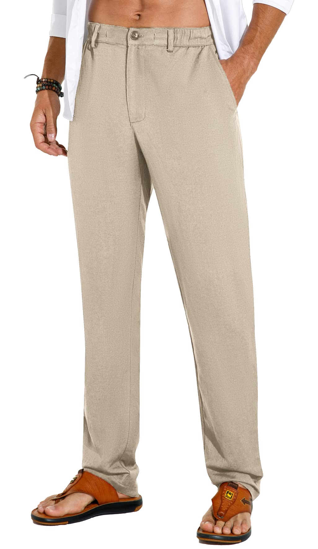 Pantalones de Lino Ligeros y Casuales para Hombre Sailwind, para Playa con Cintura Elástica y Cordón