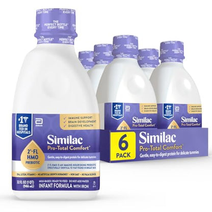 Similac Pro-Total Comfort Infant Formula With Iron Gentle Easy-to-Digest Formula With 2-FL HMO for Immune Support Non-GMO Ready-to-Feed Baby Formula 32-fl-oz Bottle Pack of 6