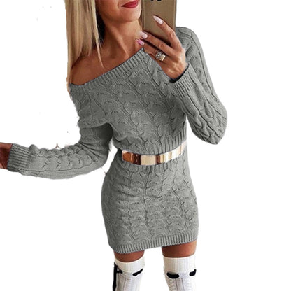 Off-Shoulder Knit Dress with Fluo Color Cable Design