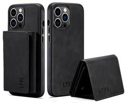 Live Your Time iPhone 14 Phone case with Wallet Card Holder 2 en 1 Premium PU Leather case wallet Wallet Attachment wallet for iPhone and case kick stand (Black)