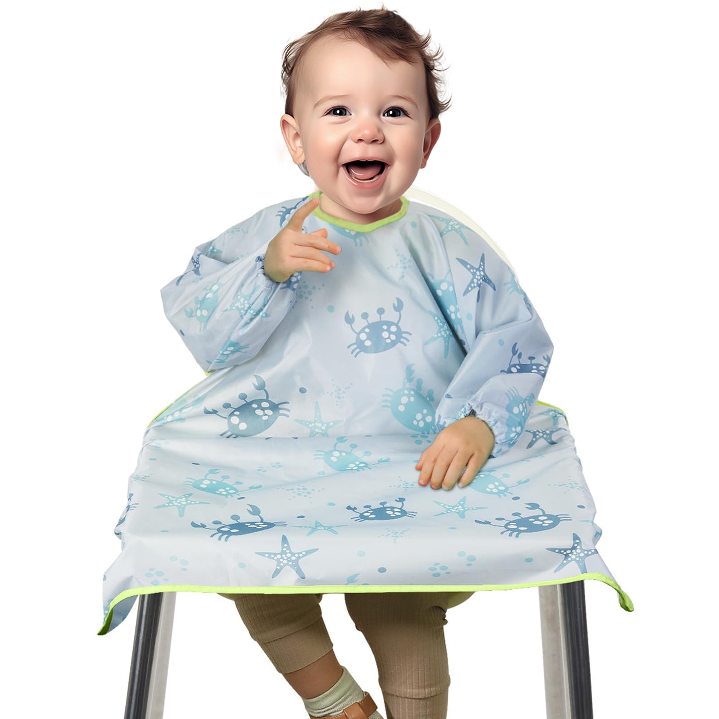 Lictin Coverall Baby Feeding Bib - Long Sleeve Bib Attaches and Fully Cover to Baby Highchair Waterproof Weaning Bib Adjustable for Baby Toddler Infant Machine Washable White